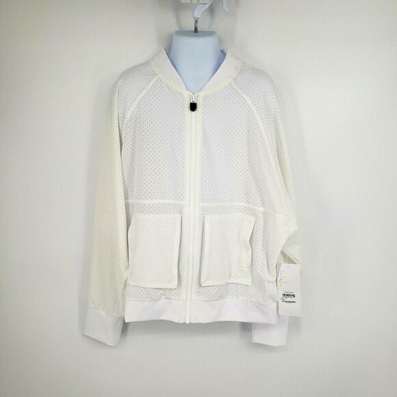 Zella Girl White Jacket Athletic Batwing Full Zip 10 12 Gym Perforated New - Picture 1 of 12